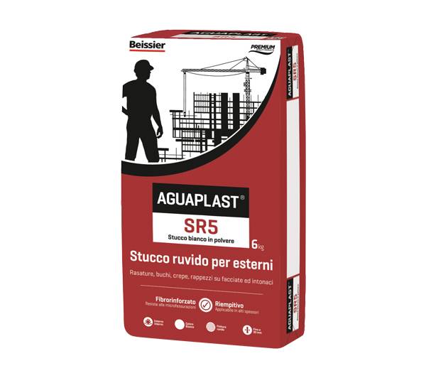 Stucco per esterno fibrorinforzato ruvido AGUAPLAST SR5 bianco kg.6