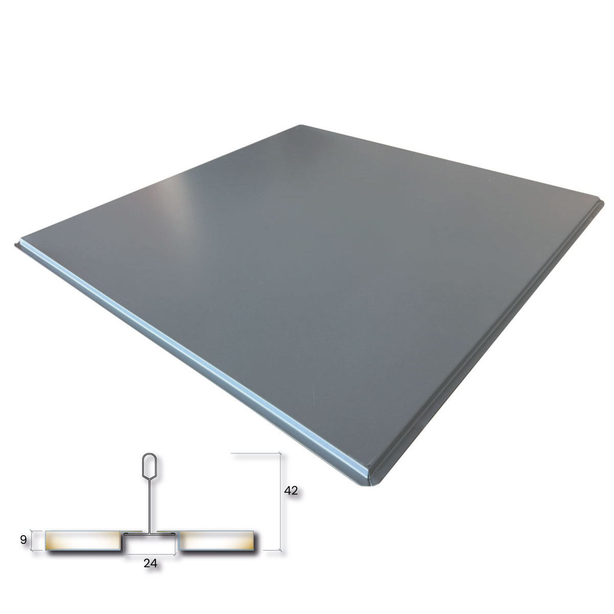 Pannelli Controsoffitto Metallico 60x60 in Acciaio Zincato Non Forati Bordo Ribassato per Struttura da 24 mm Grigio