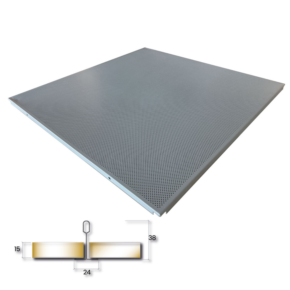 Pannelli Controsoffitto Metallico 60x60 cm Foratura Totale Bordo Dritto 9 mm Grigio