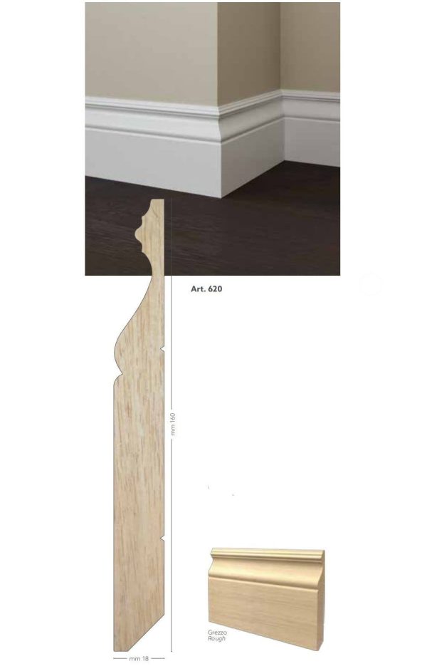 Battiscopa in legno ayous grezzo 160 x 18 mm lunghezza 2 metri Toscan Stucchi Art.620