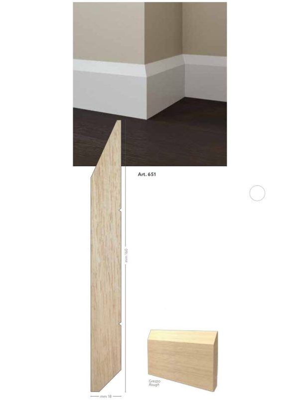 Battiscopa in legno ayous grezzo 160 x 18 mm lunghezza 2 metri Toscan Stucchi Art.651