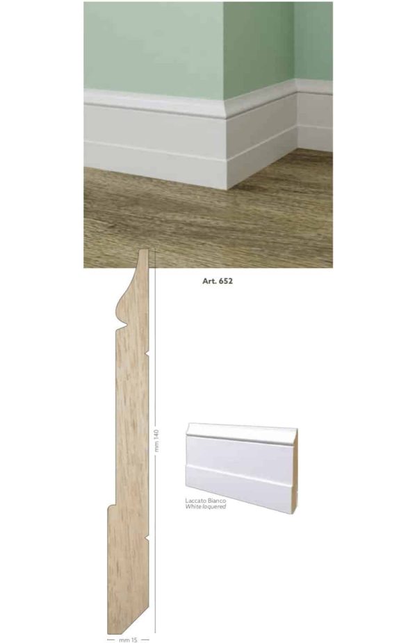 Battiscopa in legno ayous laccato bianco 140 x 15 mm lunghezza 2 metri Toscan Stucchi Art.652