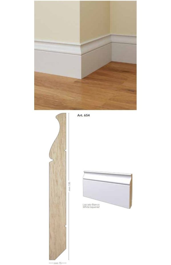 Battiscopa in legno ayous laccato bianco 130 x 15 mm lunghezza 2 metri Toscan Stucchi Art.654