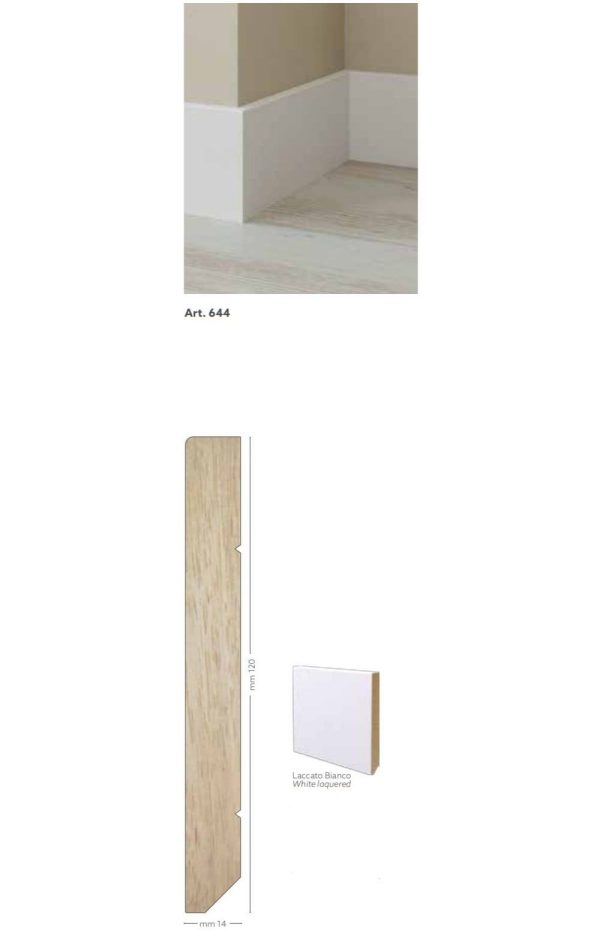 Battiscopa in legno ayous laccato bianco 120 x 14 mm lunghezza 2 metri Toscan Stucchi Art.644