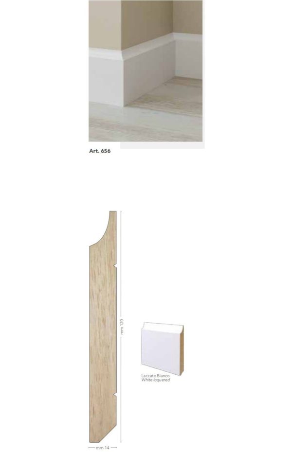 Battiscopa in legno ayous laccato bianco 120 x 14 mm lunghezza 2 metri Toscan Stucchi Art.656