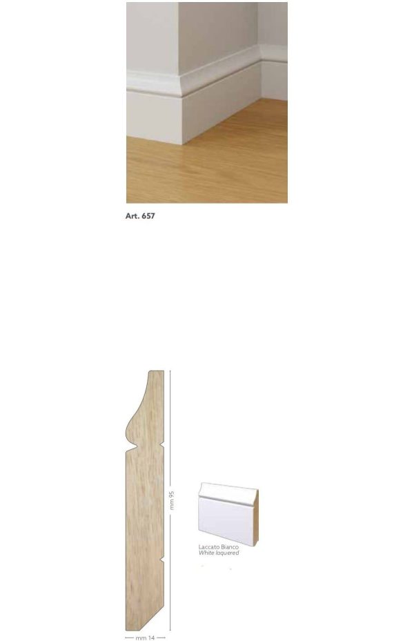 Battiscopa in legno ayous laccato bianco 95 x 14 mm lunghezza 2 metri Toscan Stucchi Art.657