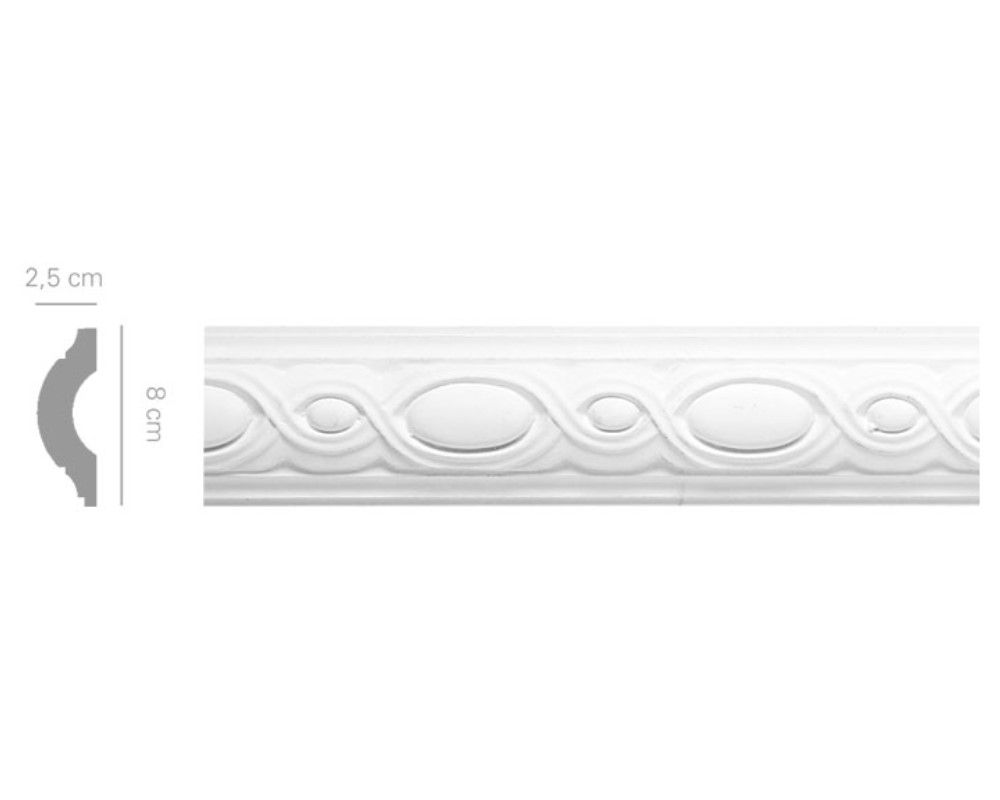 Cornice in gesso colore bianco dimensioni 2,5 x 8 x 150 cm Toscan Stucchi Linea Gesso Art. 2183