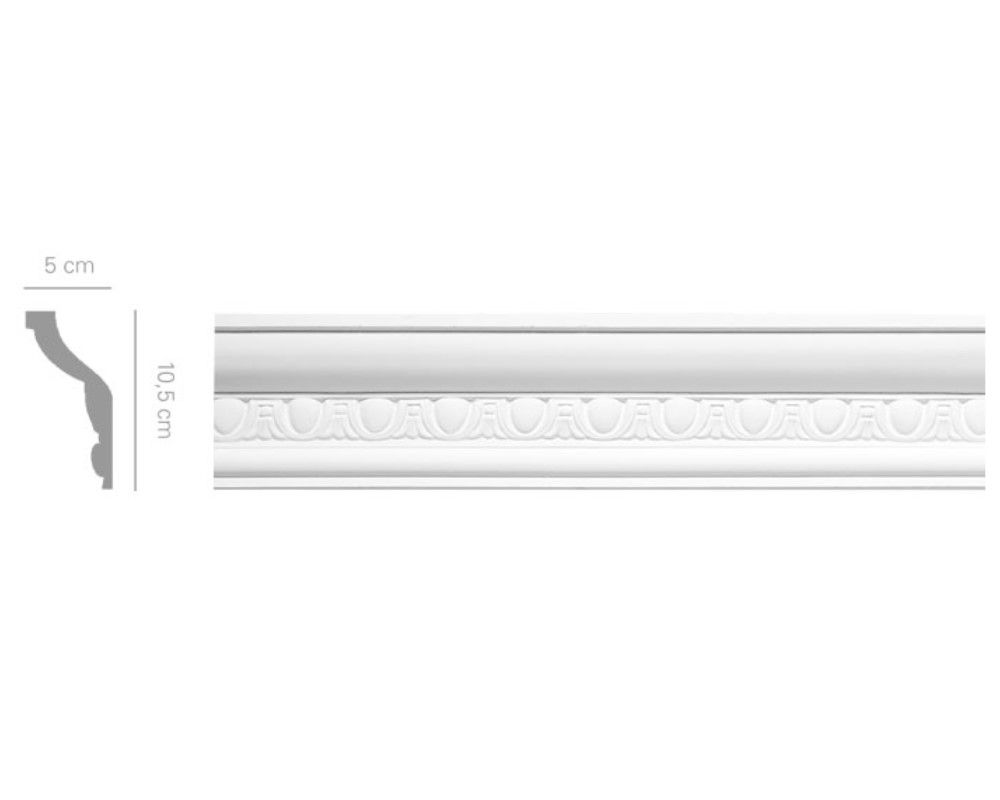 Cornice in gesso colore bianco dimensioni 5 x 10,5 x 150 cm Toscan Stucchi Linea Gesso Art. 907