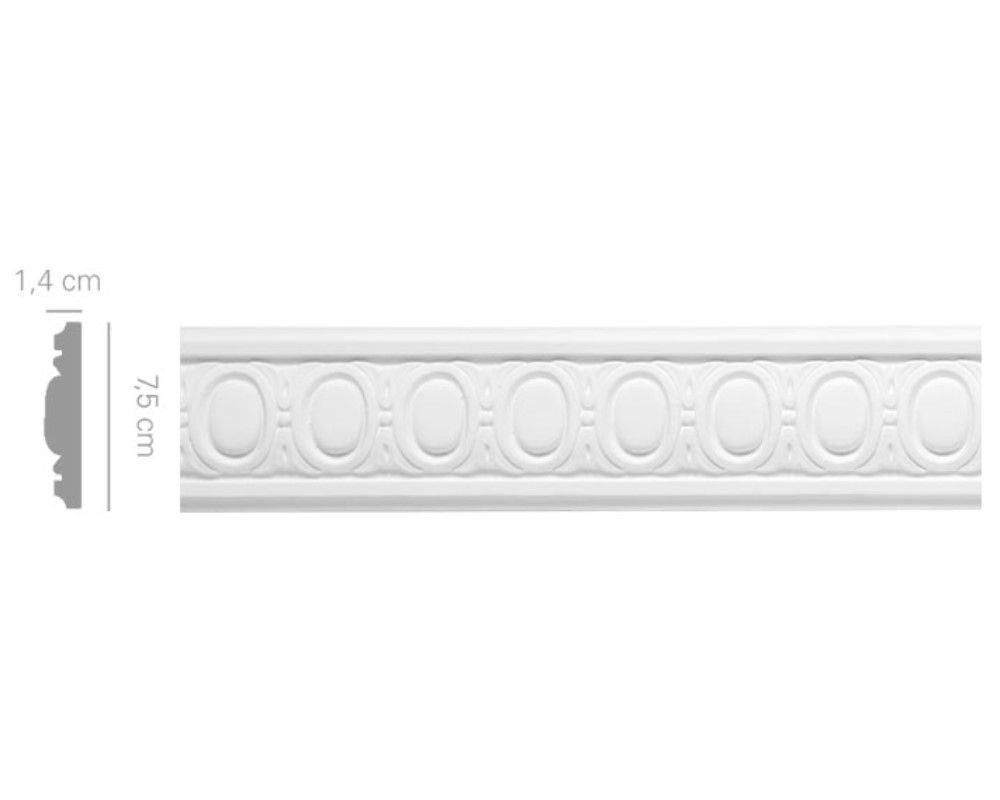 Cornice in gesso colore bianco dimensioni 1,4 x 7,5 x 150 cm Toscan Stucchi Linea Gesso Art. 52/A