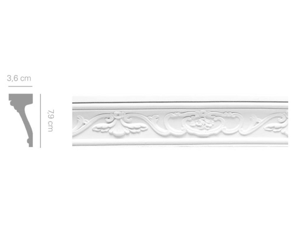 Cornice in gesso colore bianco dimensioni 3,6 x 7,9 x 150 cm Toscan Stucchi Linea Gesso Art. 50/A