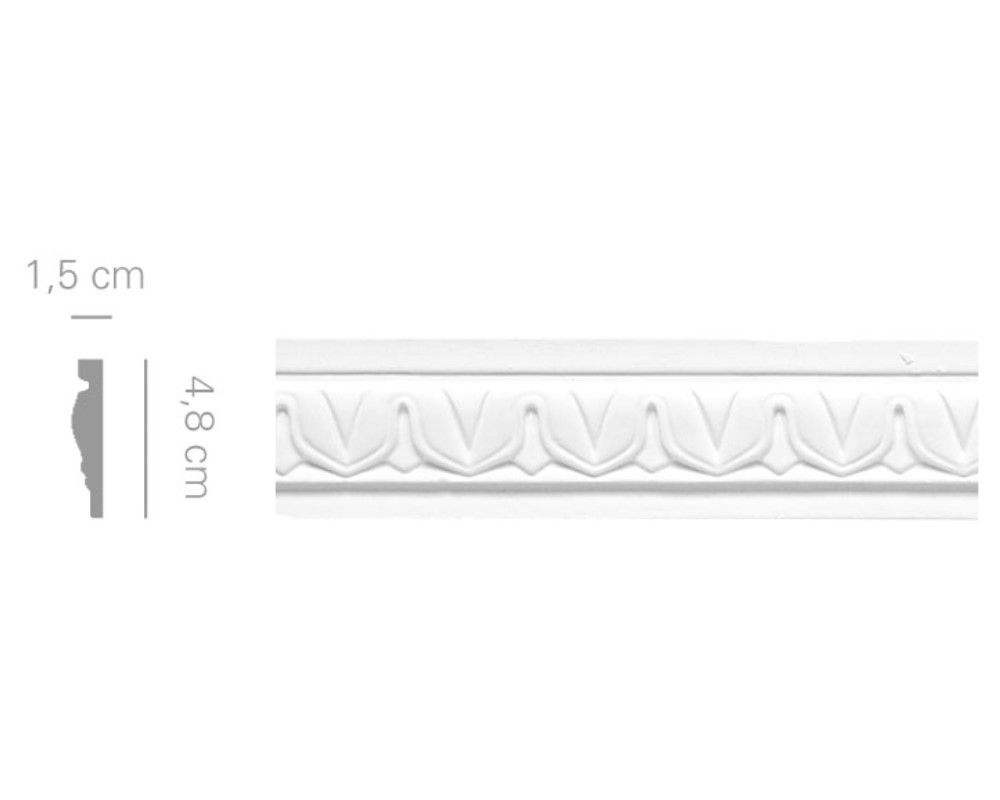 Cornice in gesso colore bianco dimensioni 1,5 x 4,8 x 150 cm Toscan Stucchi Linea Gesso Art. 102