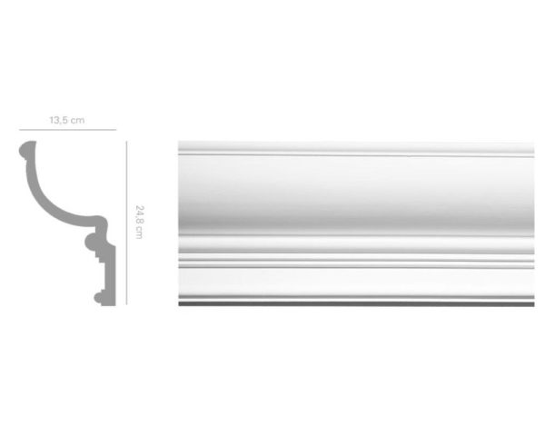 Cornice in gesso luce diffusa colore bianco dimensioni 13,5 x 24,8 x 150 cm Toscan Stucchi Linea Gesso Art. 2135