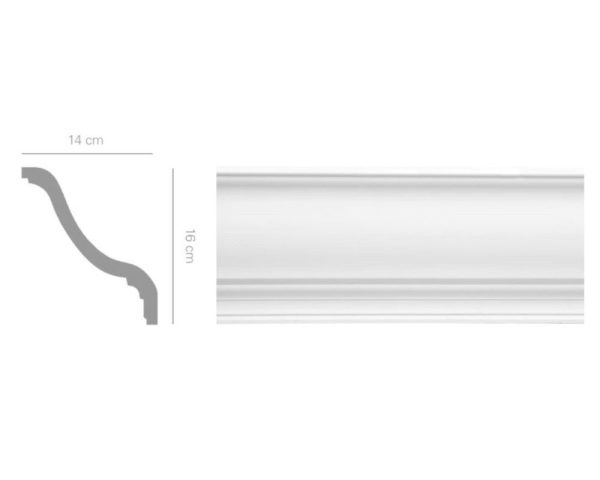 Cornice in gesso con luce diffusa colore bianco dimensioni 14 x 16 x 150 cm Toscan Stucchi Linea Gesso Art. 2092