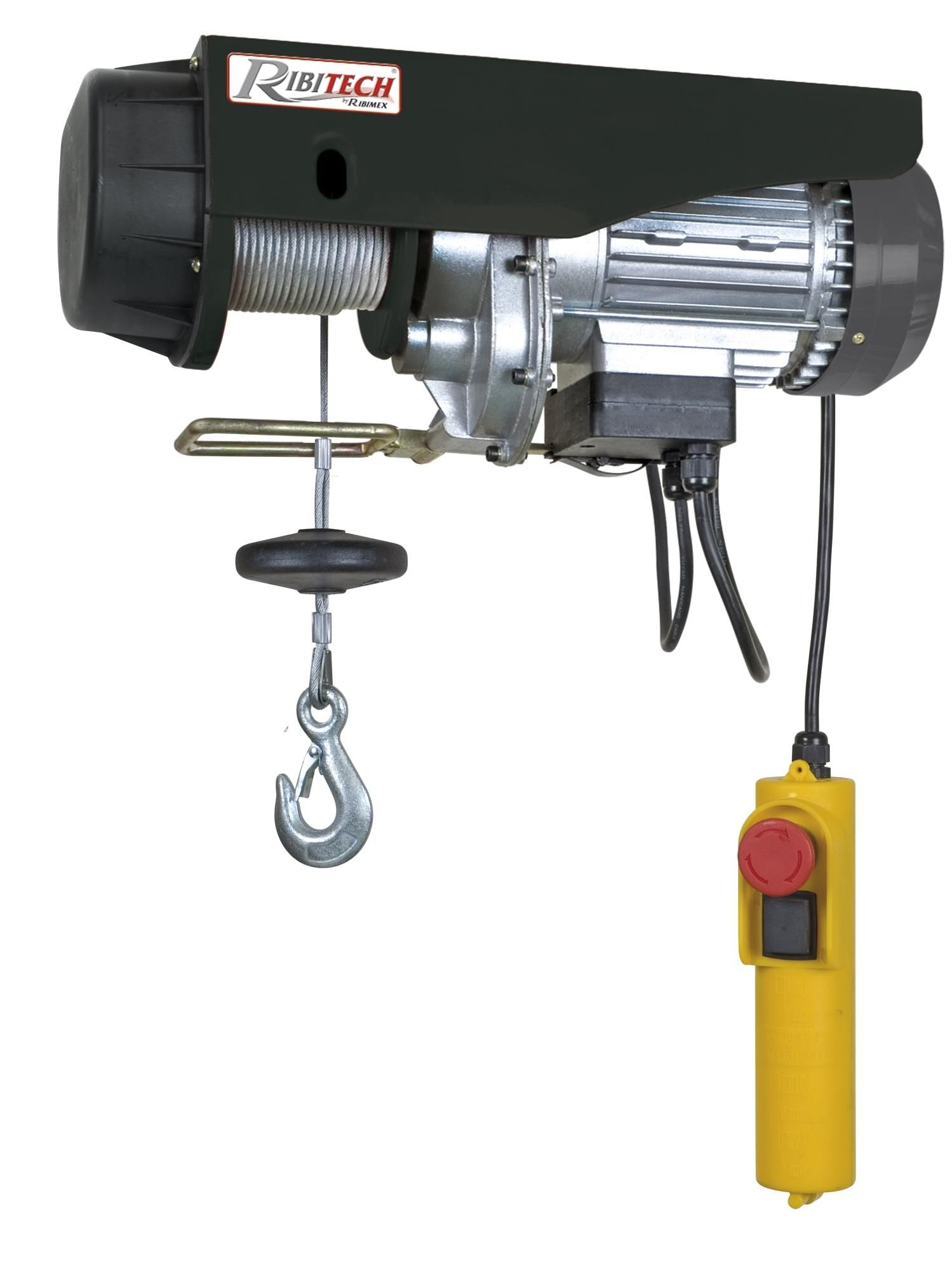 Paranco elettrico 950 W con puleggia + carrucola + fissaggi per aggancio a supporto Ribitech PE 200/400C