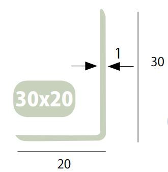 Profilo rigido a L in PVC 30 x 20 x 1 mm lunghezza 2 m - CONFEZIONE 200 m