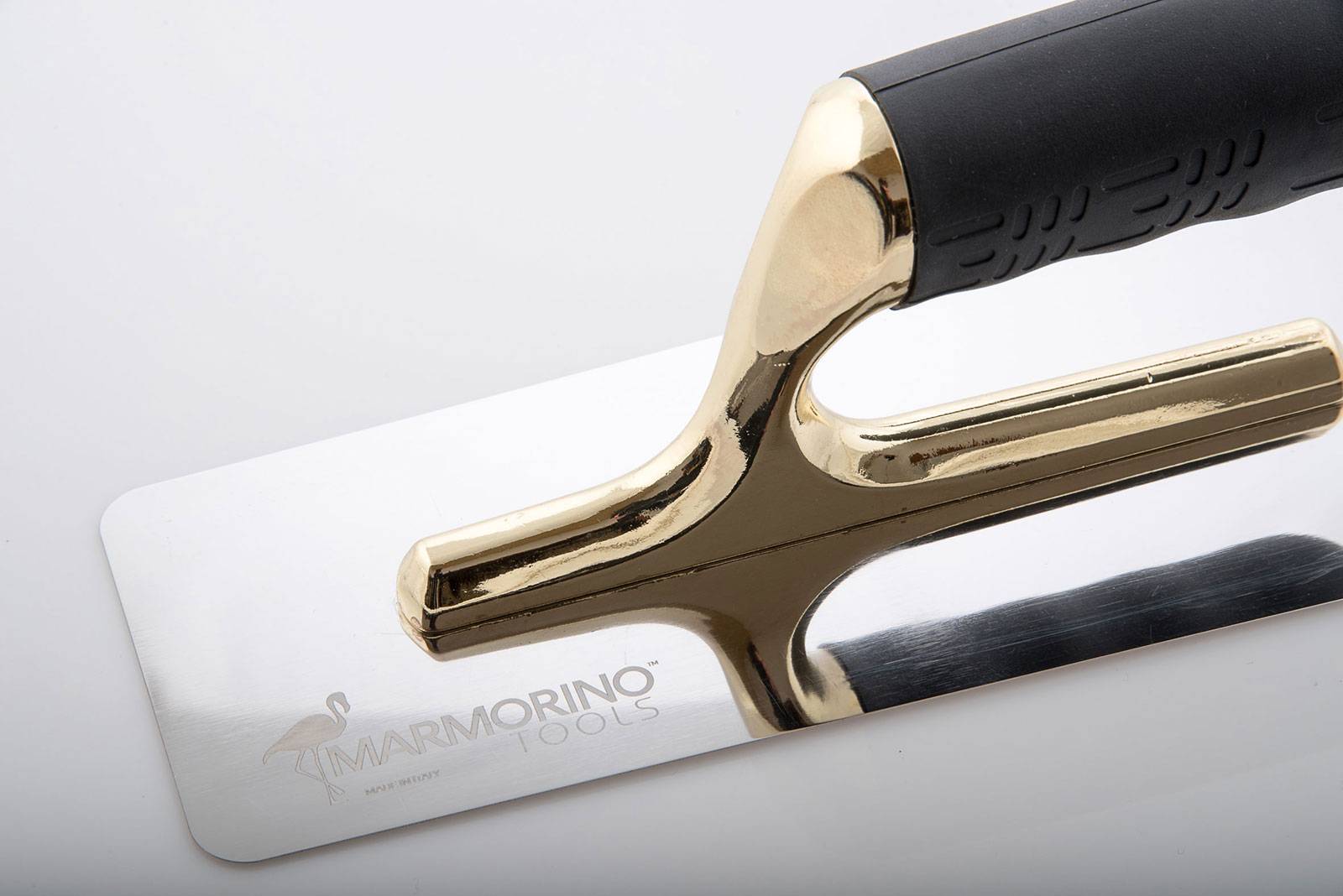 Frattone acciaio inox 240x100 mm manico in gomma e forcella in lega di alluminio placcata oro 18 carati STILLMIRROR ELITE PRO