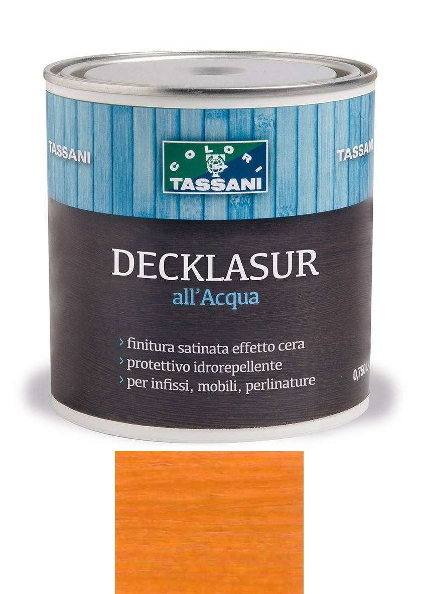 Finitura protettiva cerata all'acqua TASSANI DECKLASUR per legno antigoccia con protezione ai raggi UV - ABETE ROSSO