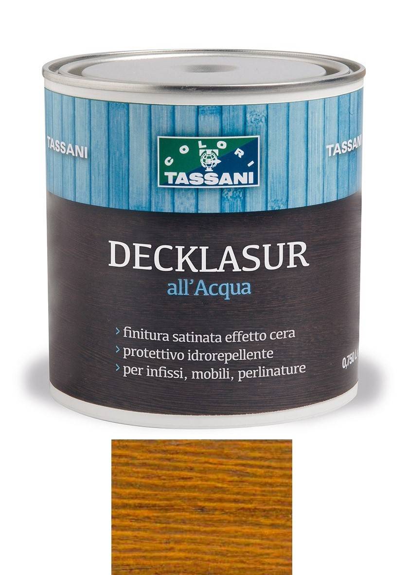 Finitura protettiva cerata all'acqua TASSANI DECKLASUR per legno antigoccia con protezione ai raggi UV - NOCE ESOTICO