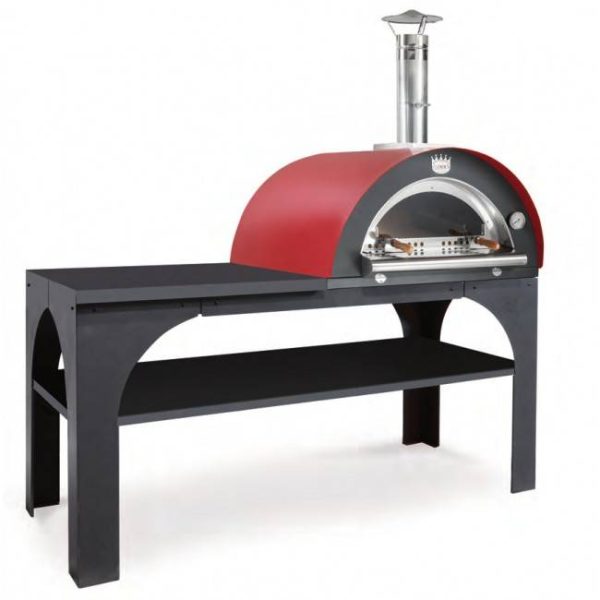 Forno a legna da esterno per pizza refrattario con piano di lavoro in metallo Clementi Pizza Party