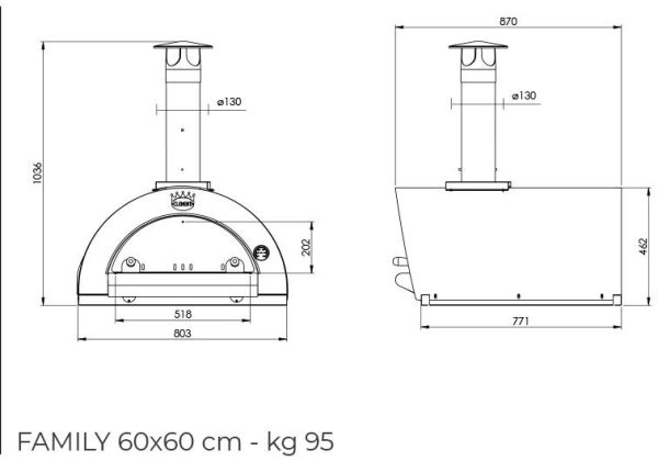 Forno a legna da esterno per pizza refrattario verniciato Clementi Familiy - Antracite