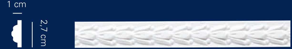Cornice in gesso colore bianco dimensioni 1 x 2.7 x 150 cm Toscan Stucchi Art. 140