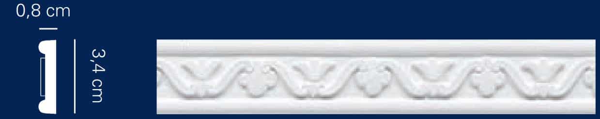 Cornice in gesso colore bianco dimensioni 0.8 x 3.4 x 150 cm Toscan Stucchi Art. 2008