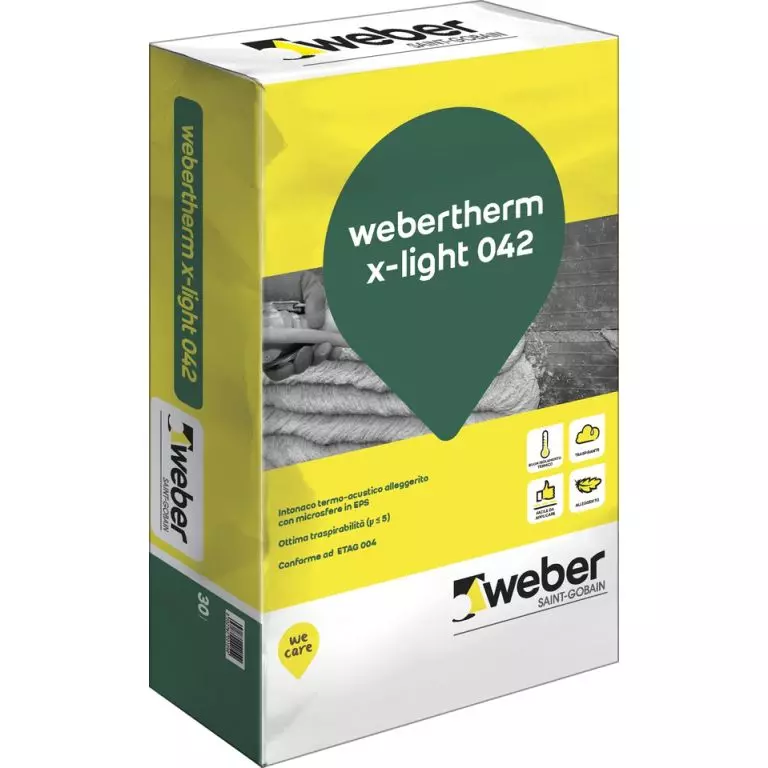 Intonaco termoisolante per interni ed esterni alleggerito con microsfere in EPS Weber Therm X-Light 042 - 30 LT